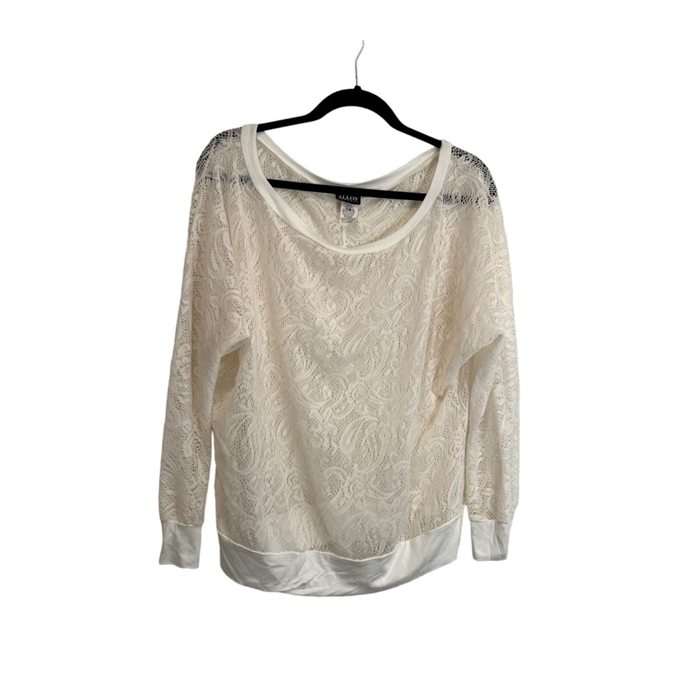Alloy Apparel Off White Lace Sheer Long Sleeve Top Blouse Beach Womens Size XL